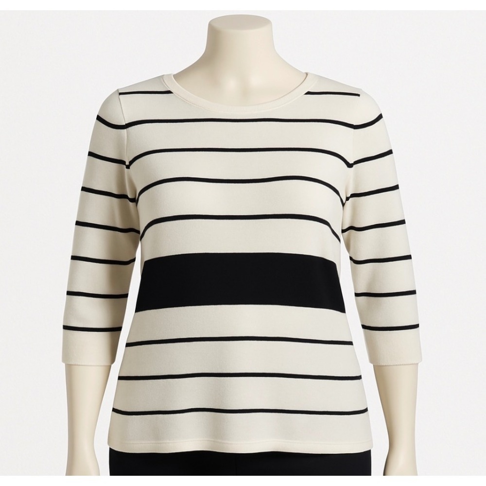 White House Black Market Sweater Womens L Striped Knit Pullover 3/4‎ Sleeve Top